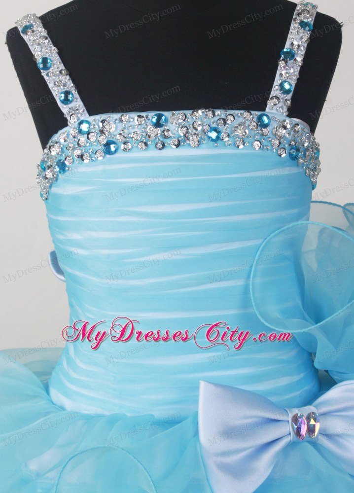 Little Girl Pageant Dresses with Beading Bow and Ruffled Layers