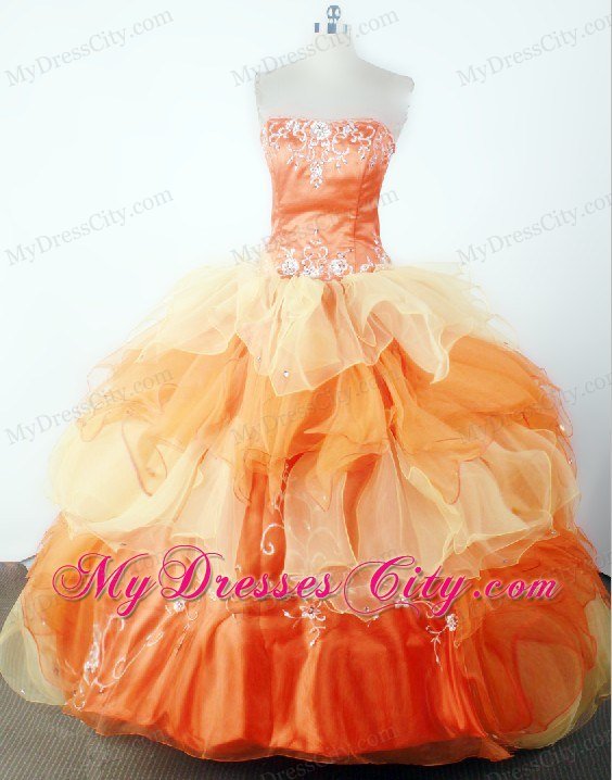 Embroidery Combined Beading Orange Little Girl Pageant Dress