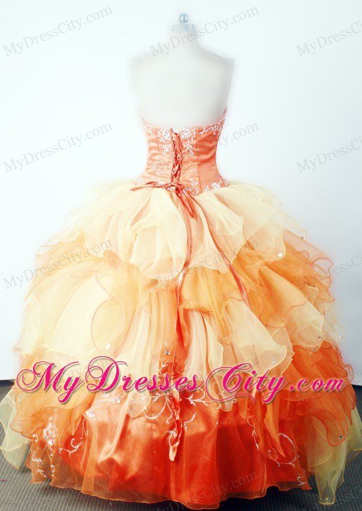 Embroidery Combined Beading Orange Little Girl Pageant Dress