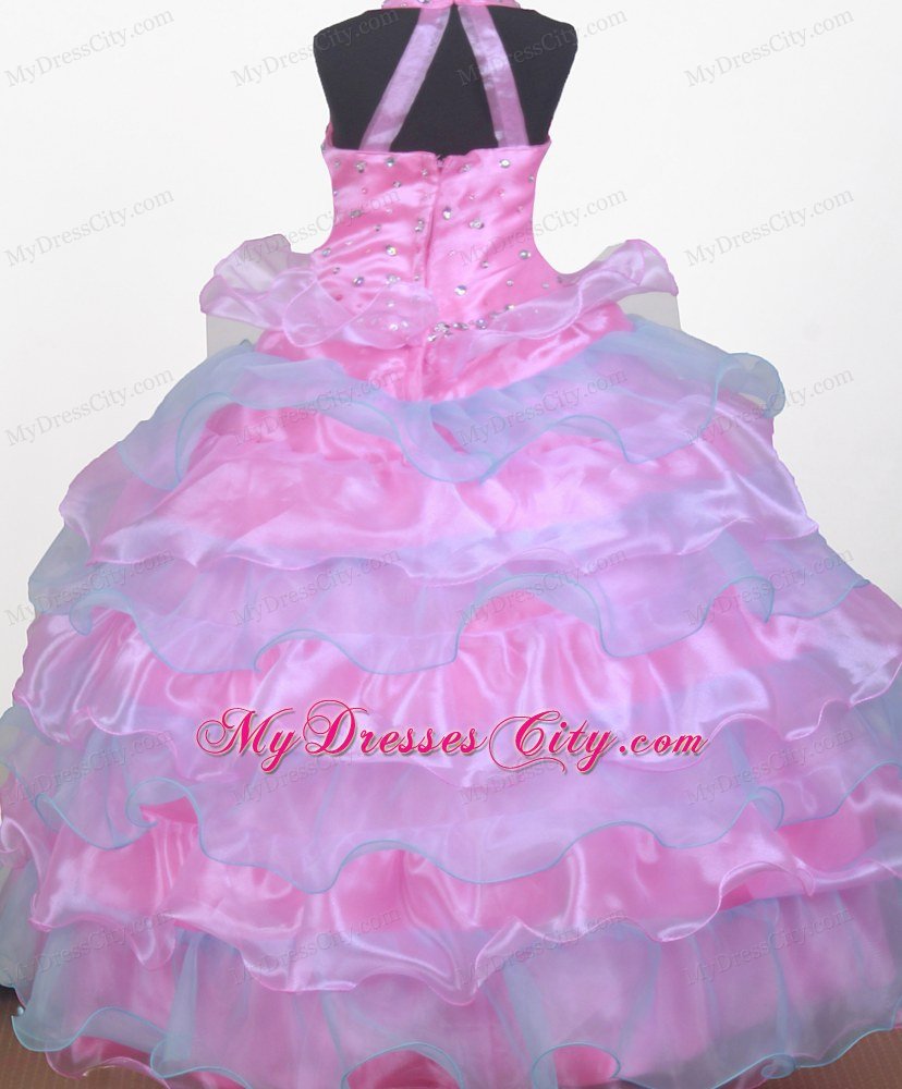 Beading Ball Gown Halter Little Gril Pageant Dress in Two Tone