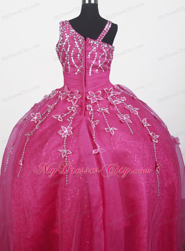 Beading Straps Flowers Little Gril Pageant Dress in Hot Pink