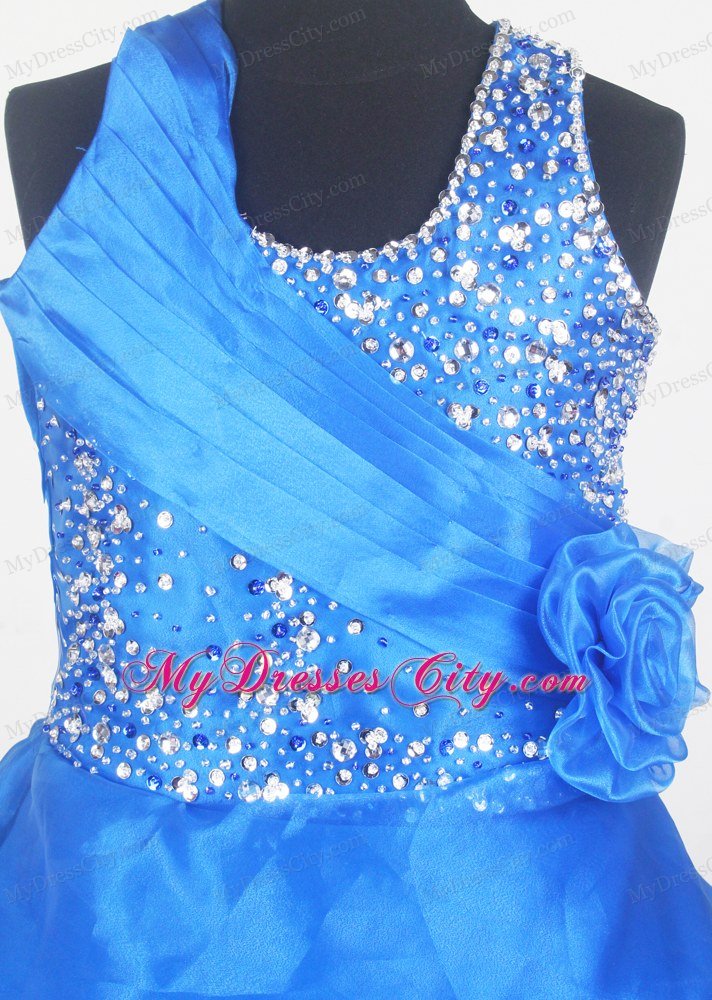 Layered Little Gril Pageant Dress in Blue With Wide Straps