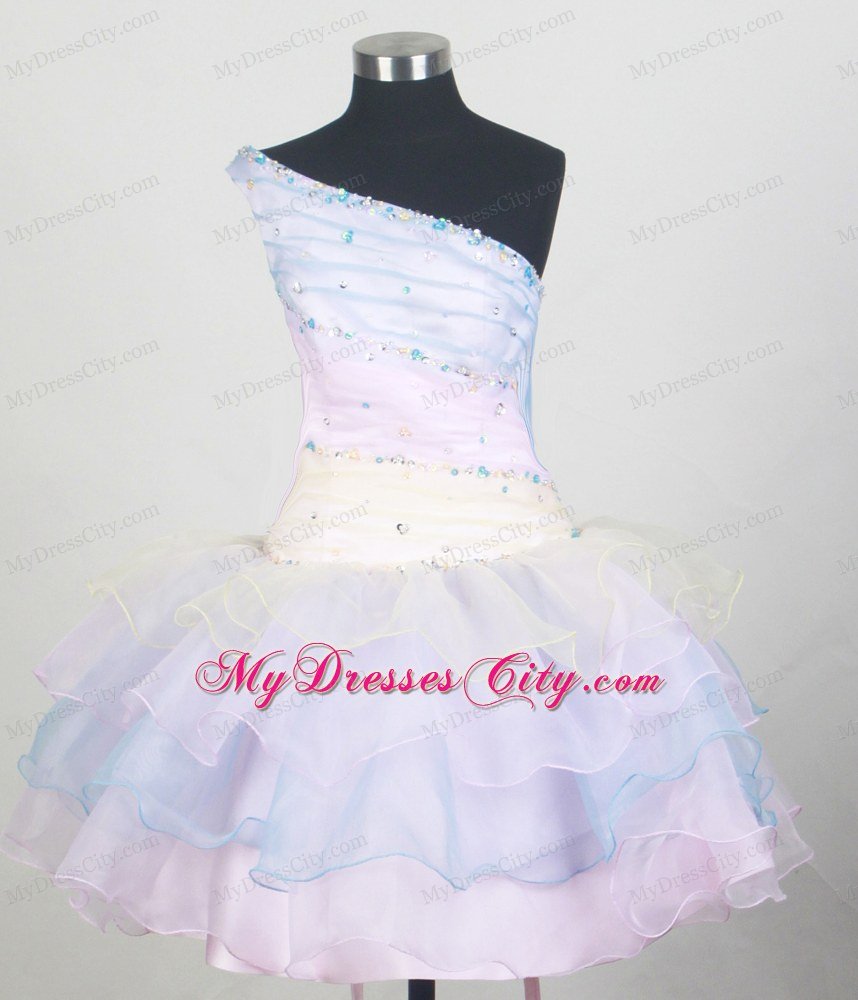 One Shoulder Ruffled Layers Little Girl Short Dress for Pageant