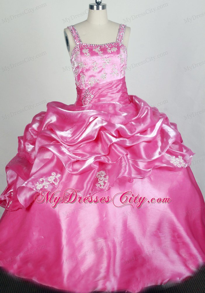 Appliqes and Ruffles For Rose Pink Little Girl Pageant Dresses