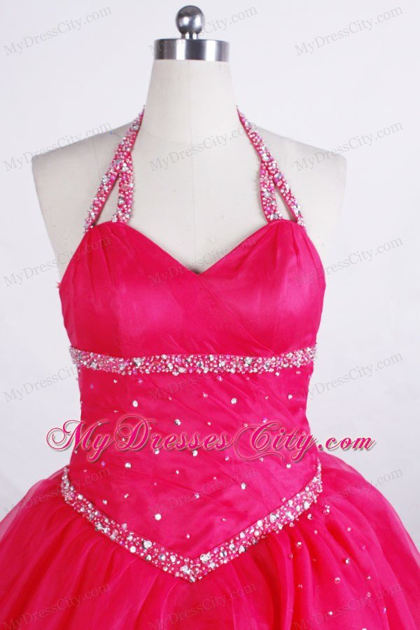 Ball Gown Halter Bead Decorated Flower Girl Pageant Dress