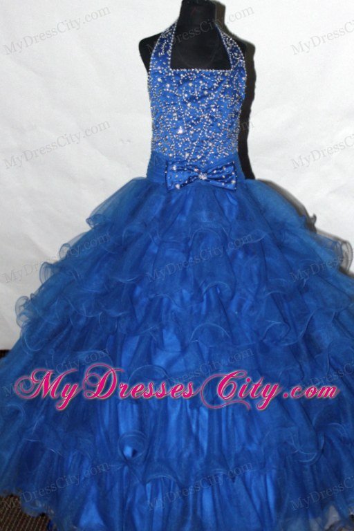 Beaded Halter Beauty Pageants Dresses Made in Ruffled Layers