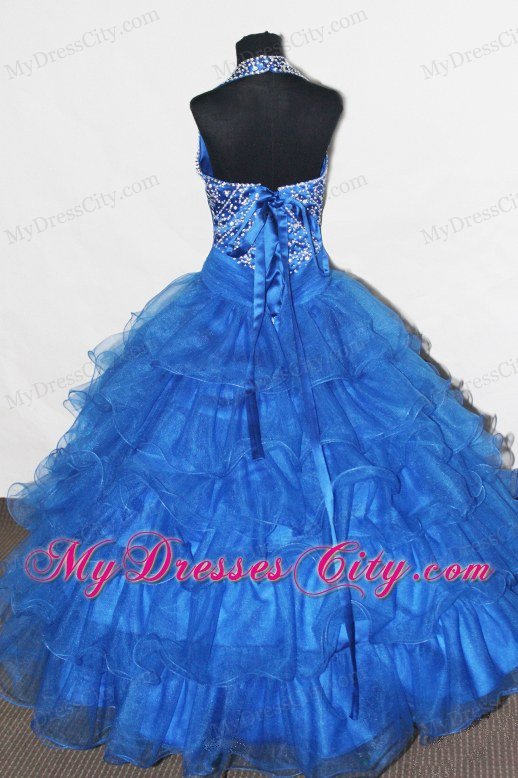 Beaded Halter Beauty Pageants Dresses Made in Ruffled Layers