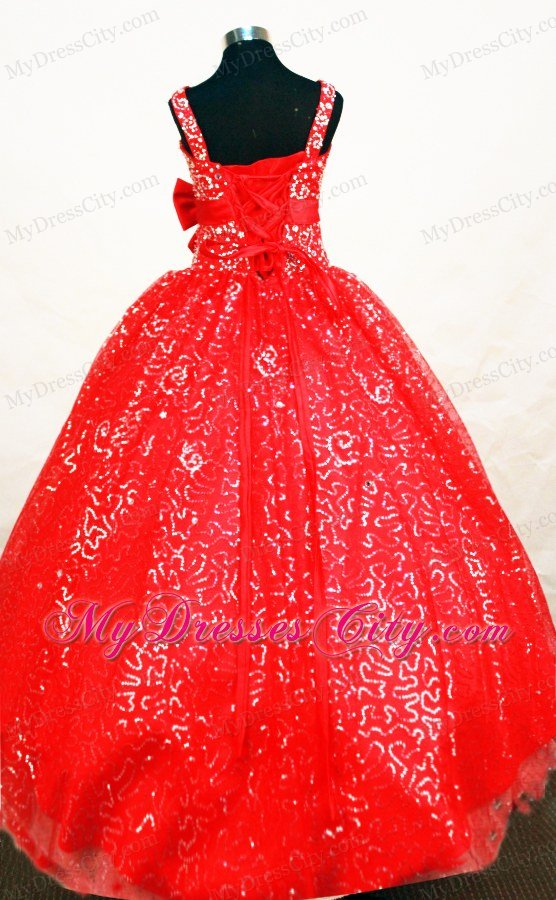 Halter Red Tulle Beaded Decorate Flower Girl Pageant Dress