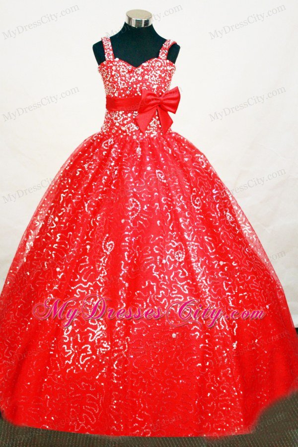 Sequin Red Belt and Beaded Pageant Dresses for Little Girls
