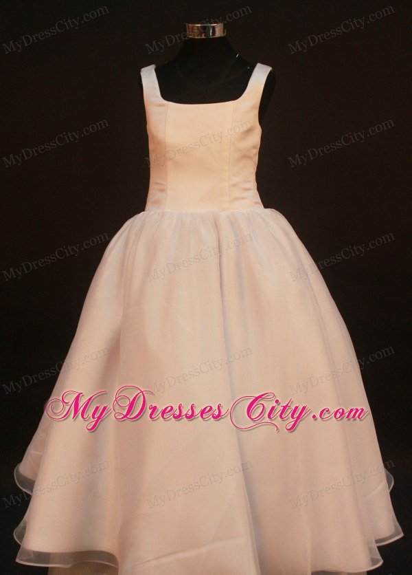 Champagne Simple Organza Flower Girl Pageant Dress With Straps