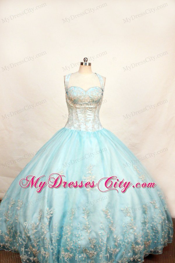 Light Blue Little Girl Pageant Dresses With Appliques and Straps