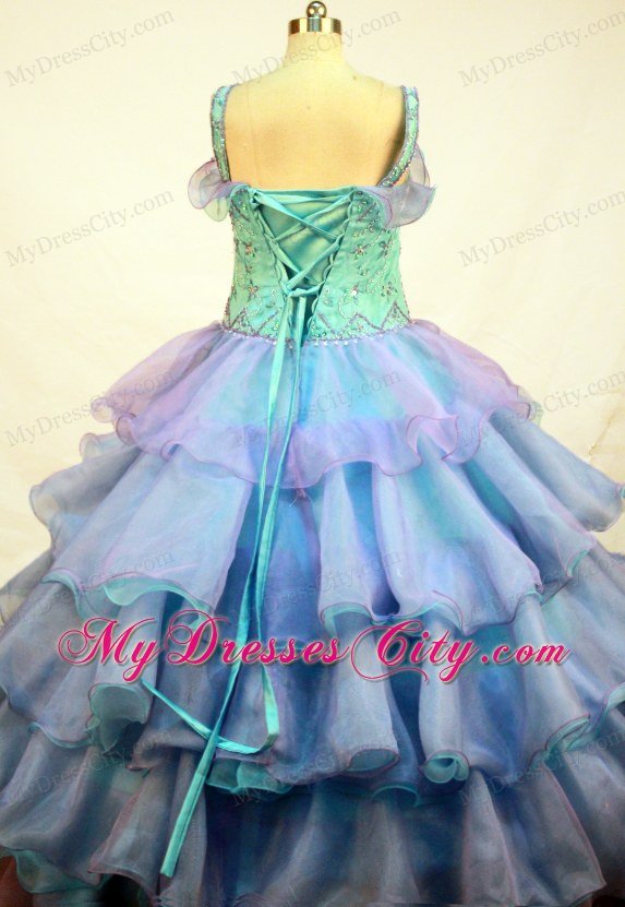 Colorful Ball Gown Straps Little Girl Pageant Dress with Beading