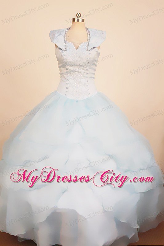 Light Blue Scoop 2013 Little Girl Dress With Ruffled Layeres