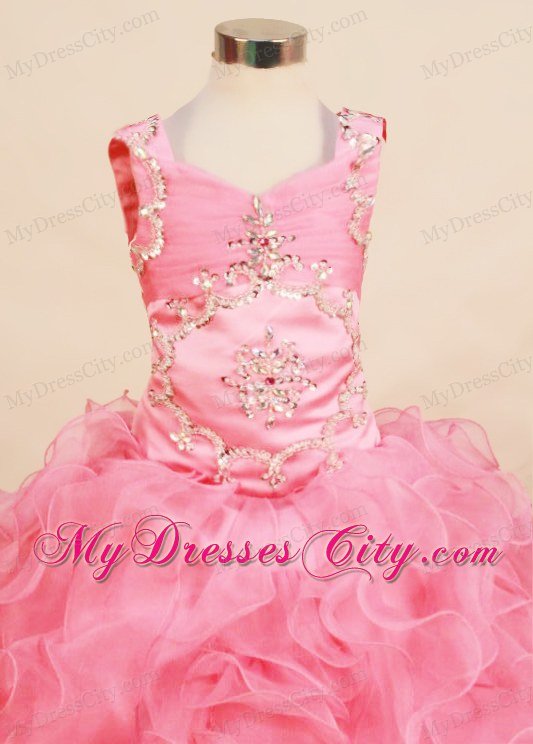 2013 Little Girl Pageant Dress Square Organza Appiques and Ruffles