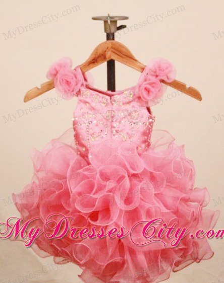 Scoop Hand Made Flowers Girl Pageant Dresses Ruffled Baby Pink