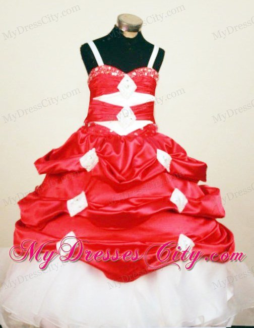 Red and White Spaghetti Straps Girl Pageant Dresses With Pick-ups