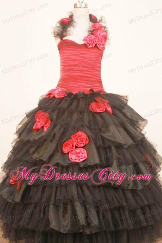 Hand Made Flowers Ruched Colorful Ruffled Girl Pageant Dresses