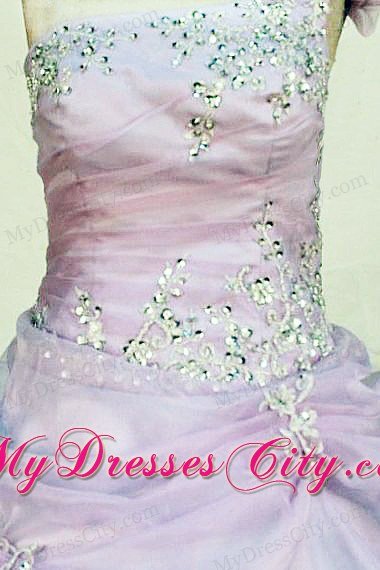 One Shoulder Flowers Lilac Appliques Flower Girl Pageant Dresses