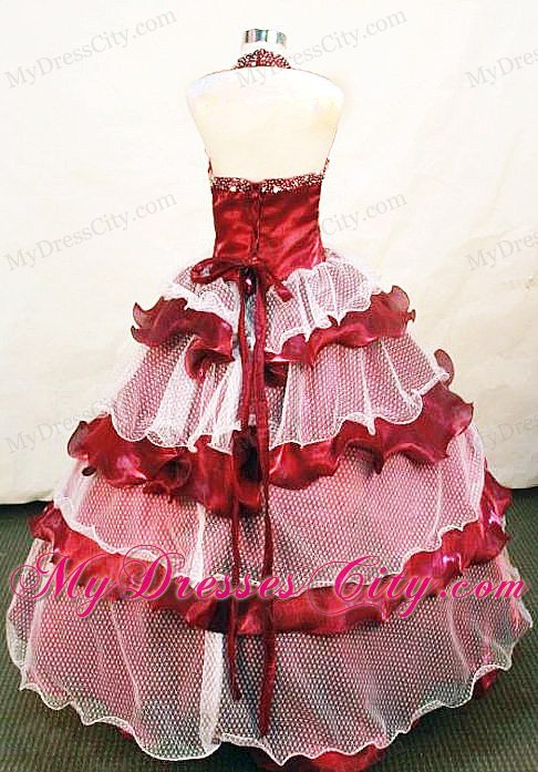 Layers Halter Little Girl Pageant Dresses White and Wine Red