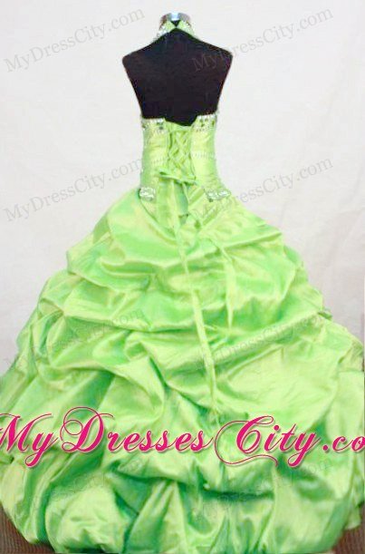 Yellow Green Halter Flower Girl Pageant Dresses Taffeta Beading