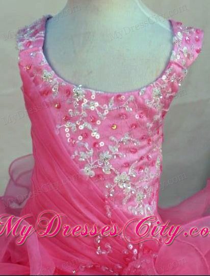 Scoop Appliques Ruched Beading Pink Pageant Dresses for Teens