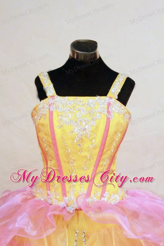 Ruffled Layers Straps Multi-colored Beading Girl Pageant Dress