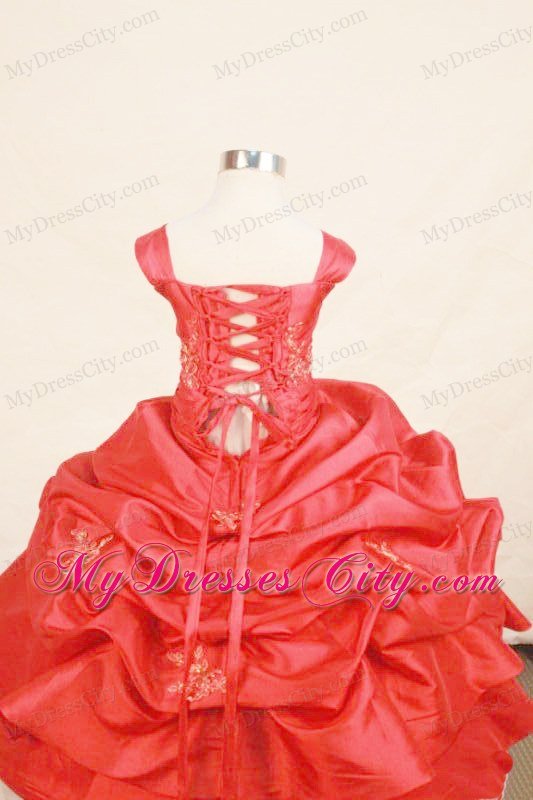 Appliques With Beading Taffeta Square Red Little Girl Pageant Dresses