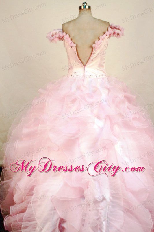 Off the shoulder Beading Organza Pink Little Girl Pageant Dresses