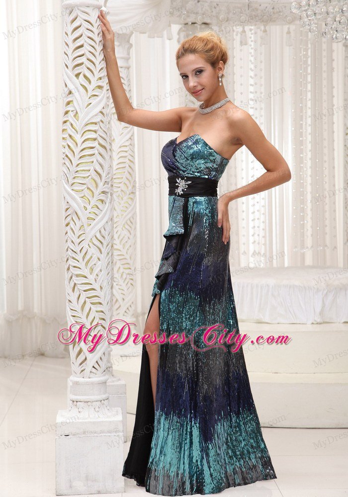 Sweetheart Colorful Sequined Maxi Celebrity Dresses with Slit