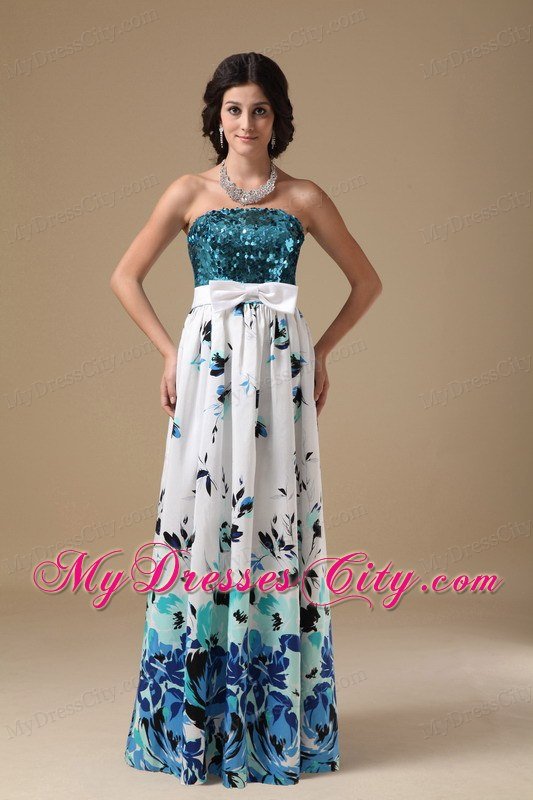 Colorful Empire Strapless Floor-length Printing Sequin Maxi Dress