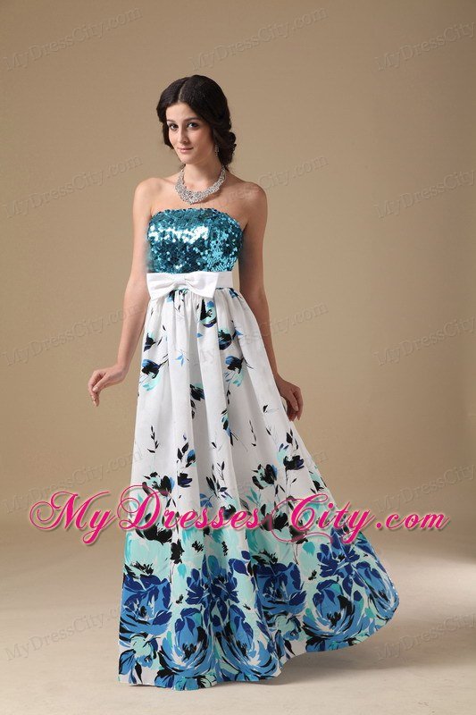Colorful Empire Strapless Floor-length Printing Sequin Maxi Dress