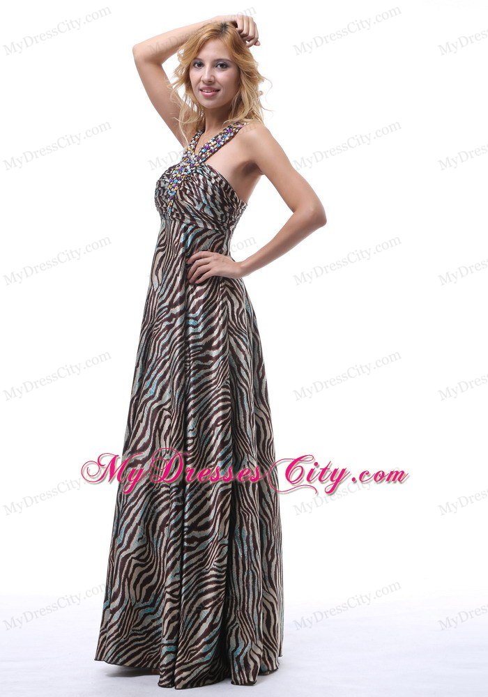 Beautiful Zebra Beading Decorated Straps V-neck Maxi Celebrity Dress