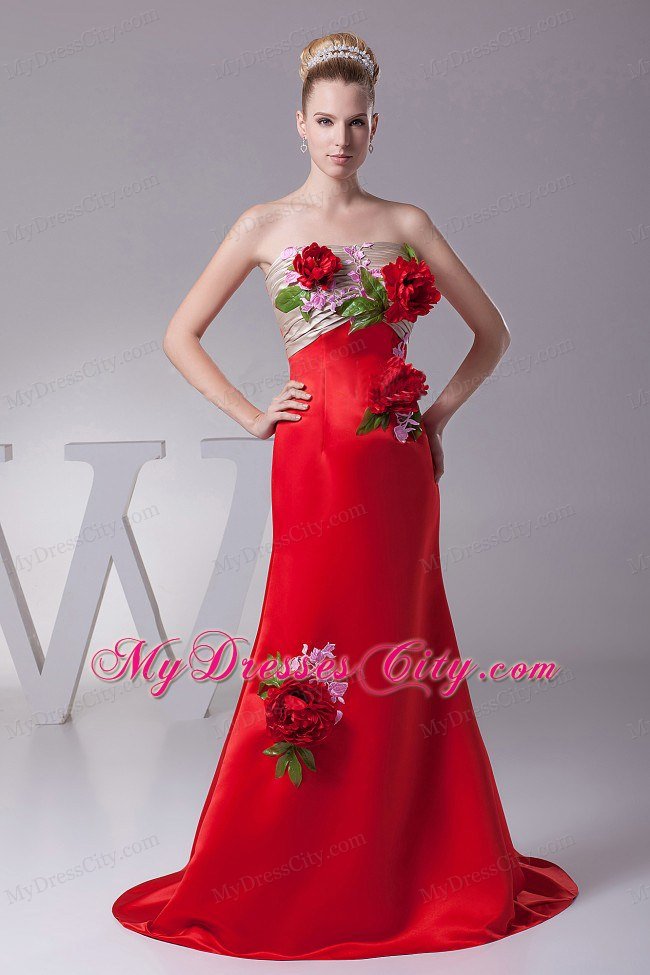 Custom Made Prom Dress with Hand Made Flowers and Appliques