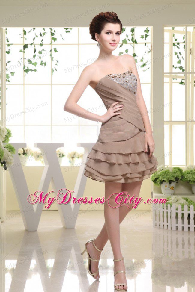 Grey Ruffled Layers Short Cocktail Prom Dress Beading Ruched