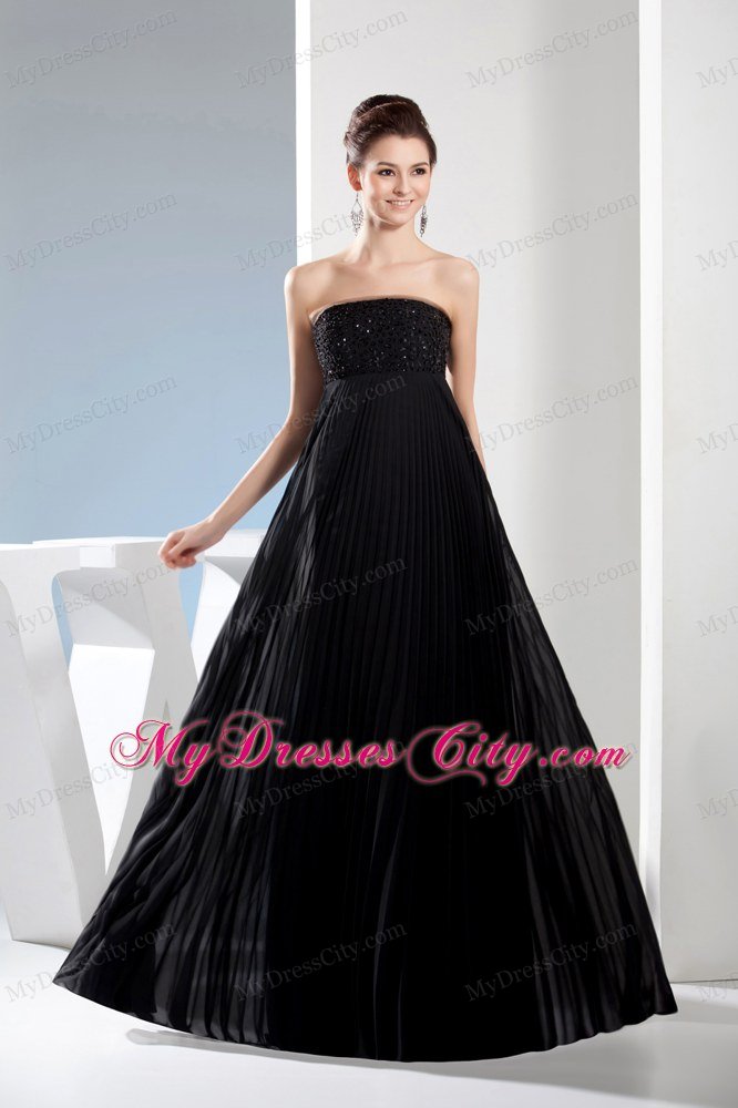 Long Black Beading Strapless Empire Prom Dress Zipper-up