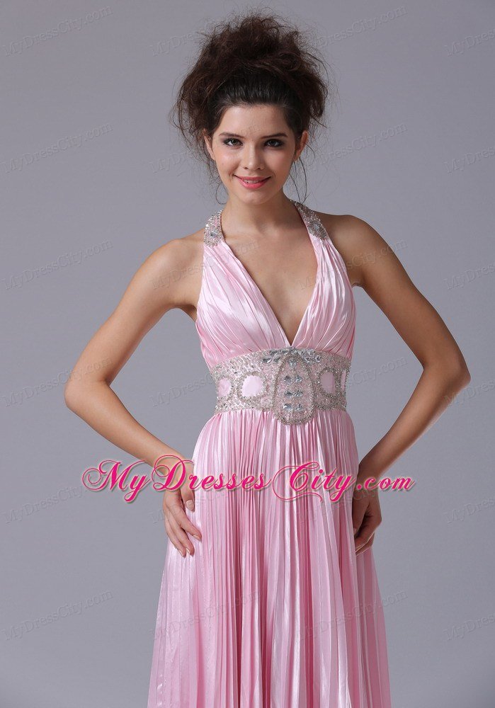 Sexy Halter Pleats Beaded Baby Pink 2013 Prom Dress for Girls