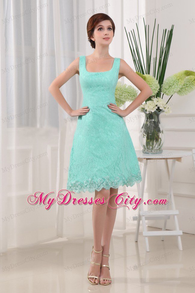 Square Neck A-Line Lace Apple Green 2013 Prom Dress for Girls