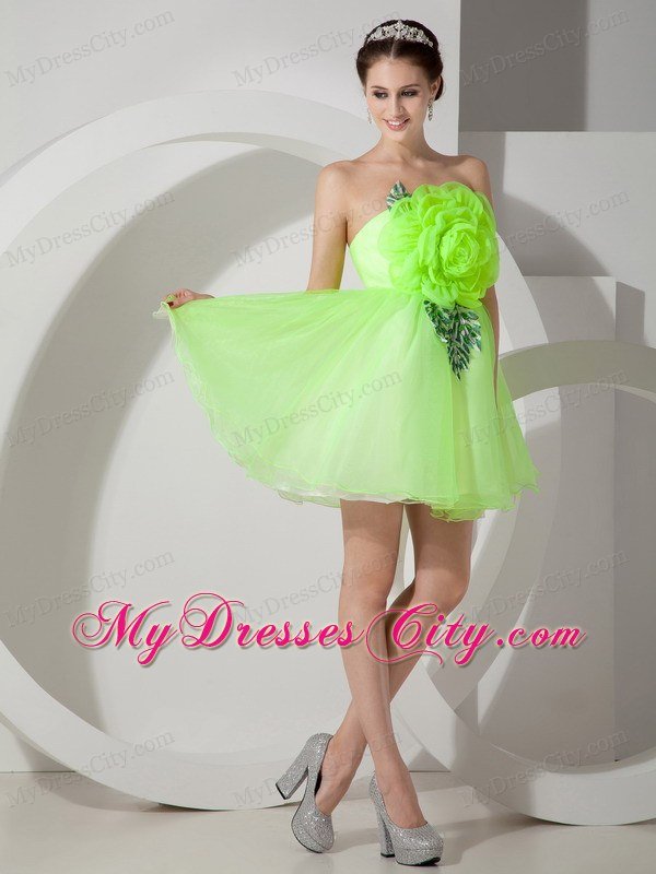 Mini-length Strapless Prom Dress with Hand Made Flowers