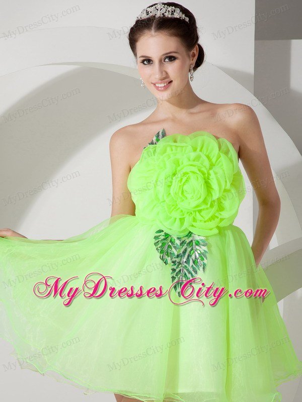 Mini-length Strapless Prom Dress with Hand Made Flowers