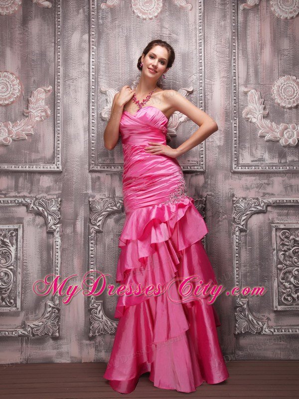 Hot Pink Column Sweetheart Floor-length Beading Prom Dress
