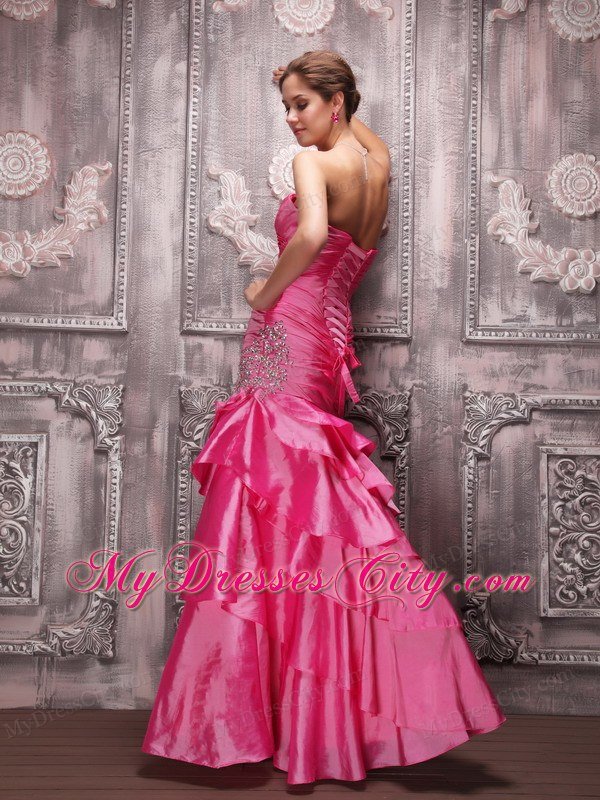 Hot Pink Column Sweetheart Floor-length Beading Prom Dress
