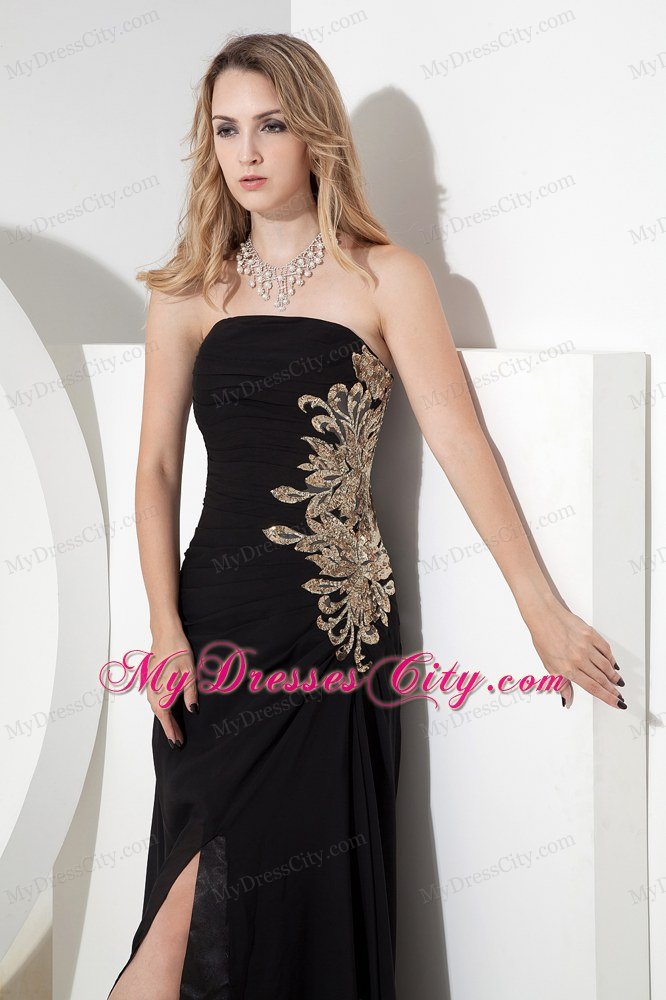 Chiffon Empire Strapless Ankle-length Black Prom Dress with Side Zipper