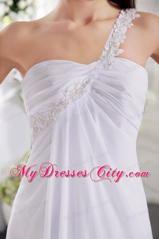 White One Shoulder 2013 Prom Dress with Ruches and Appliques