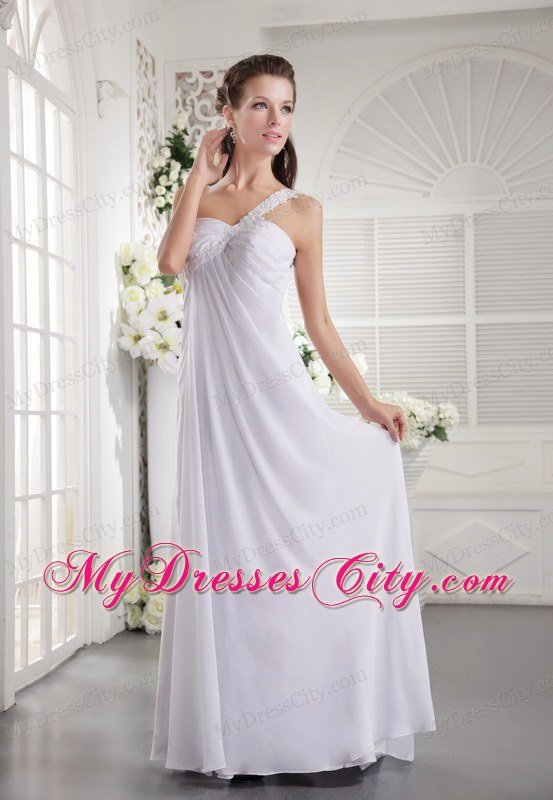 White One Shoulder 2013 Prom Dress with Ruches and Appliques