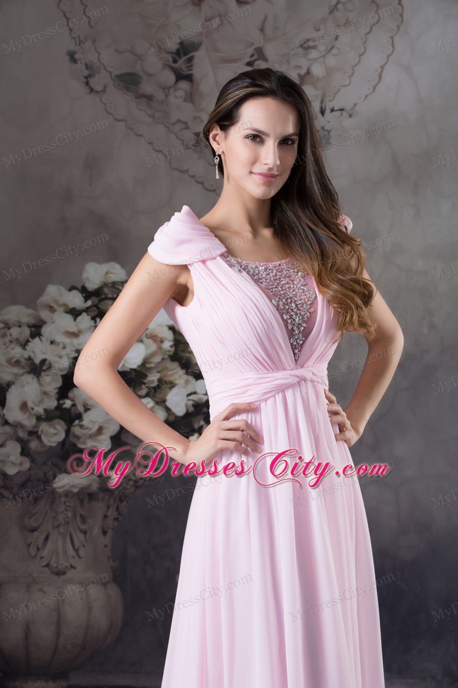 Empire Beaded Scoop Prom Dress with Cap Sleeves for Cheap