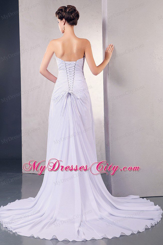 Court Train Sweetheart Bridal Gown with Appliques and Ruching
