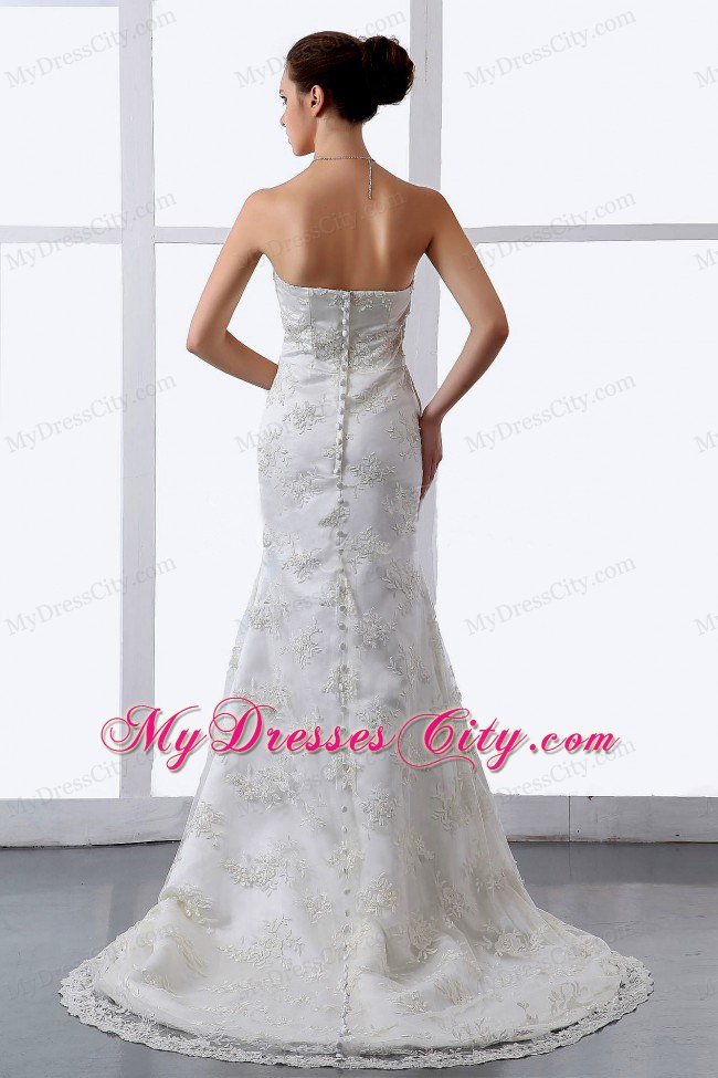 Mermaid Embroidery Lace Strapless Wedding Gown with Clasp Handle
