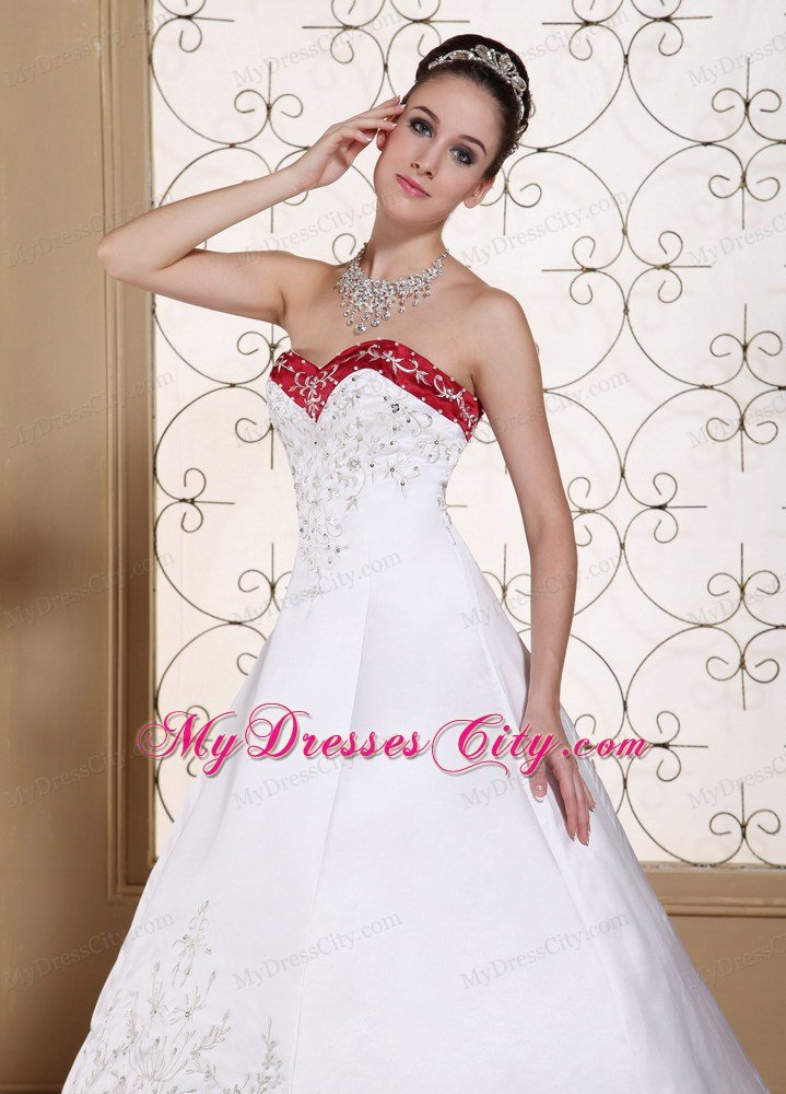 Sweetheart Embroidery and Beading Chapel Train Bridal Dresses under 250