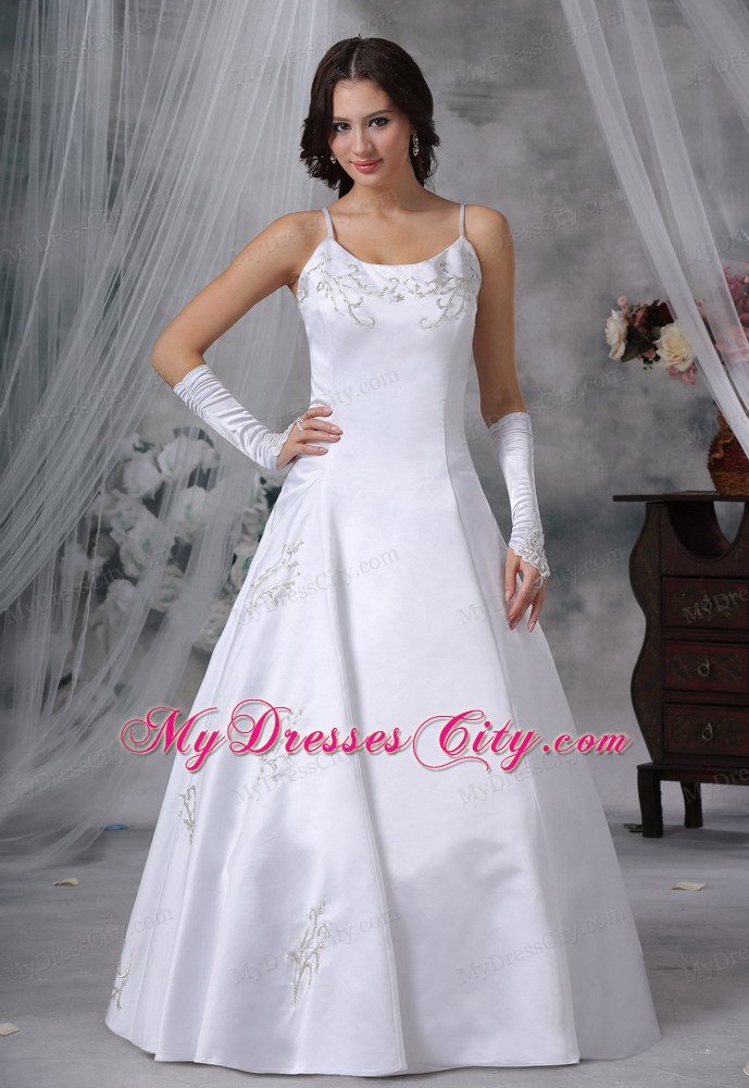 Modest Embroidery Decorate Bodice Straps Floor-length Wedding Dress