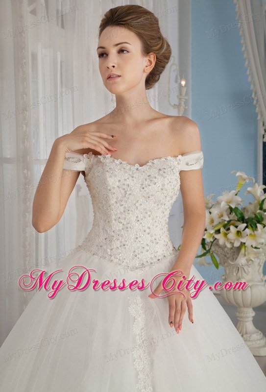 Off The Shoulder Beading Lace Flower Appliques Wedding Gowns